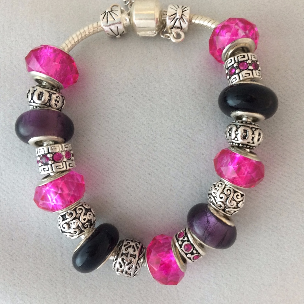 Pink and Silver Charm Bracelet